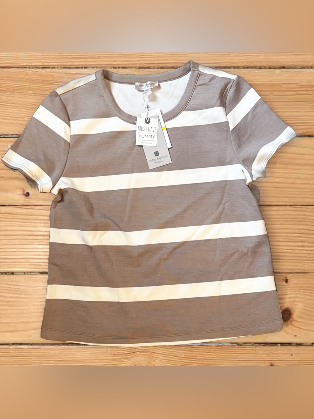 Must Have Taupe & White Striped Short Sleeve Tee